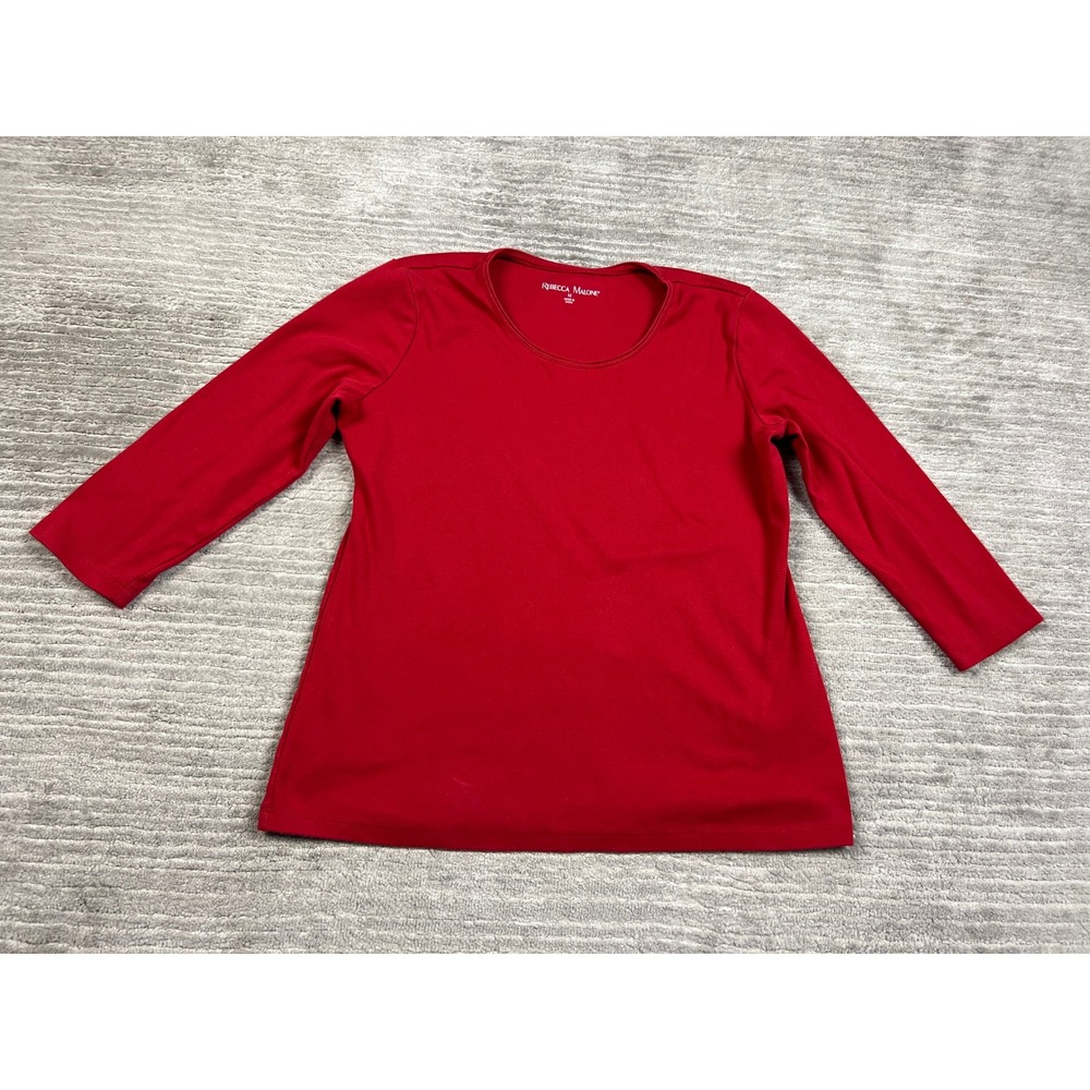 Rebecca Malone Top Womens Medium Red Long Sleeve Crew Neck Basic‎ Cotton Blend